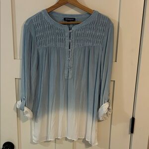 Bandolino Blue and White Pintuck Blouse